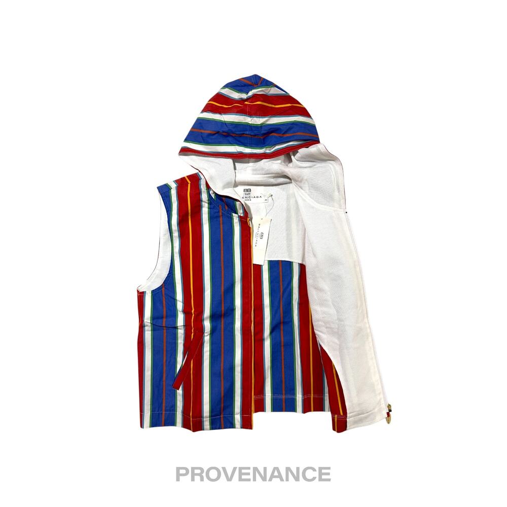 🔴 Balenciaga Golf Hoodie Vest - Striped Red Blue M - Picture 2 of 10